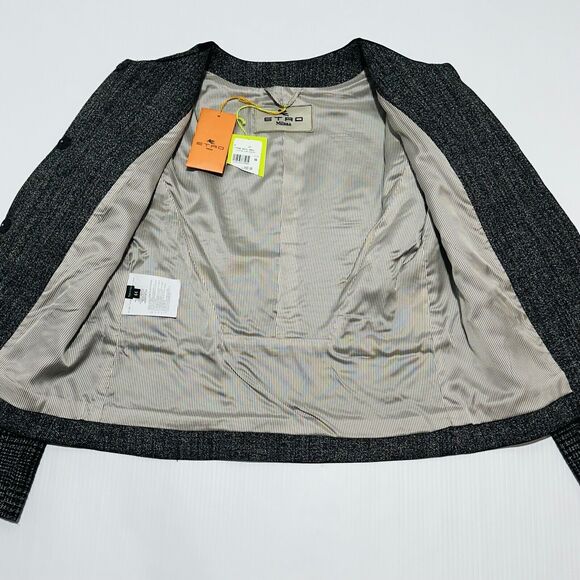 ETRO Milano 44 US/8 Ribbons Blazer Jacket Gray Black Round Neck NWT $1950 - Picture 9 of 12